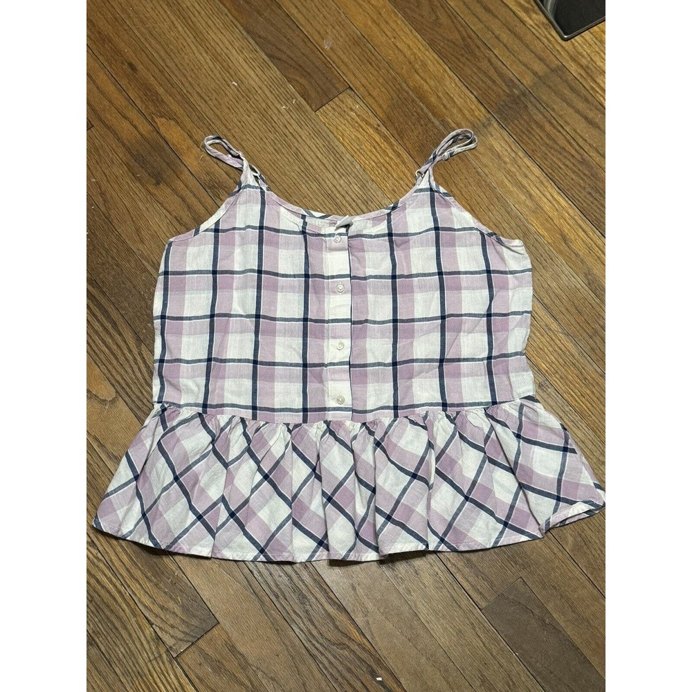 Old Navy, Large Purple and Navy Blue Plaid Cami Summer w/Ruffle‎ Hem Size Small